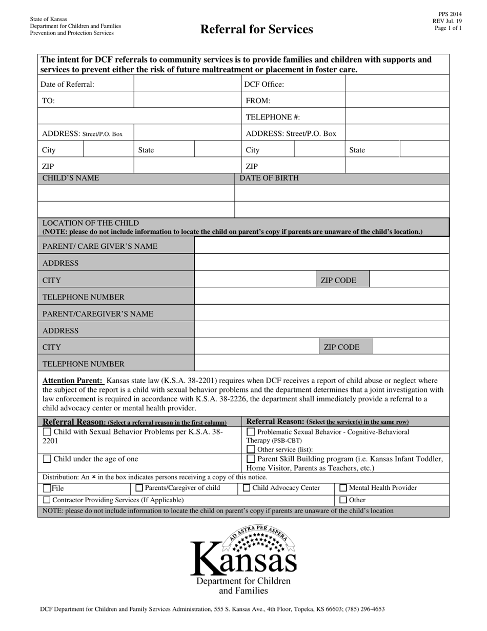 Form PPS2014 Referral for Services - Kansas, Page 1