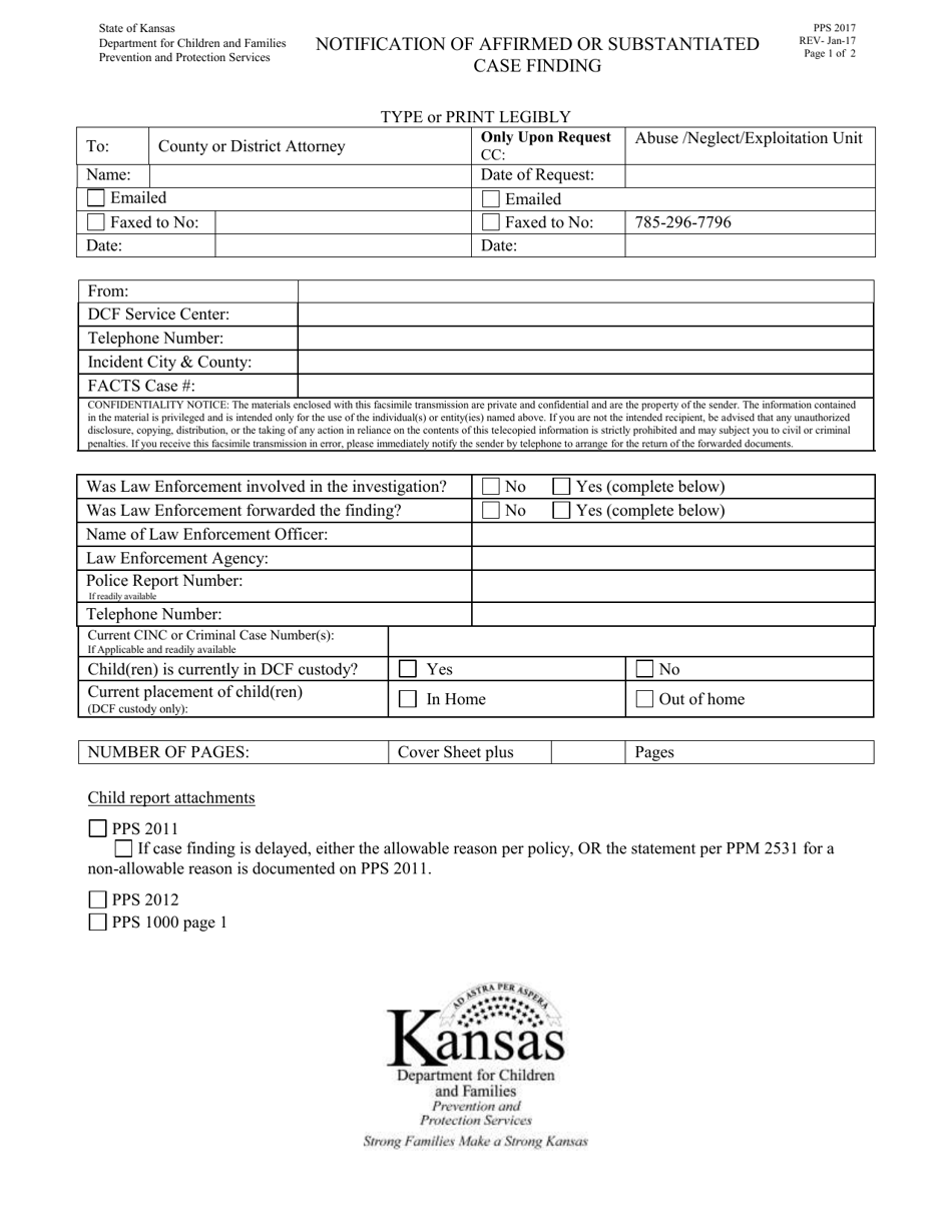 Form PPS2017 Notification of Affirmed or Substantiated Case Finding - Kansas, Page 1