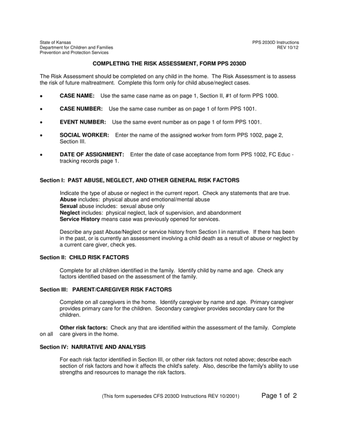 Instructions for Form PPS2030D Risk Assessment - Kansas