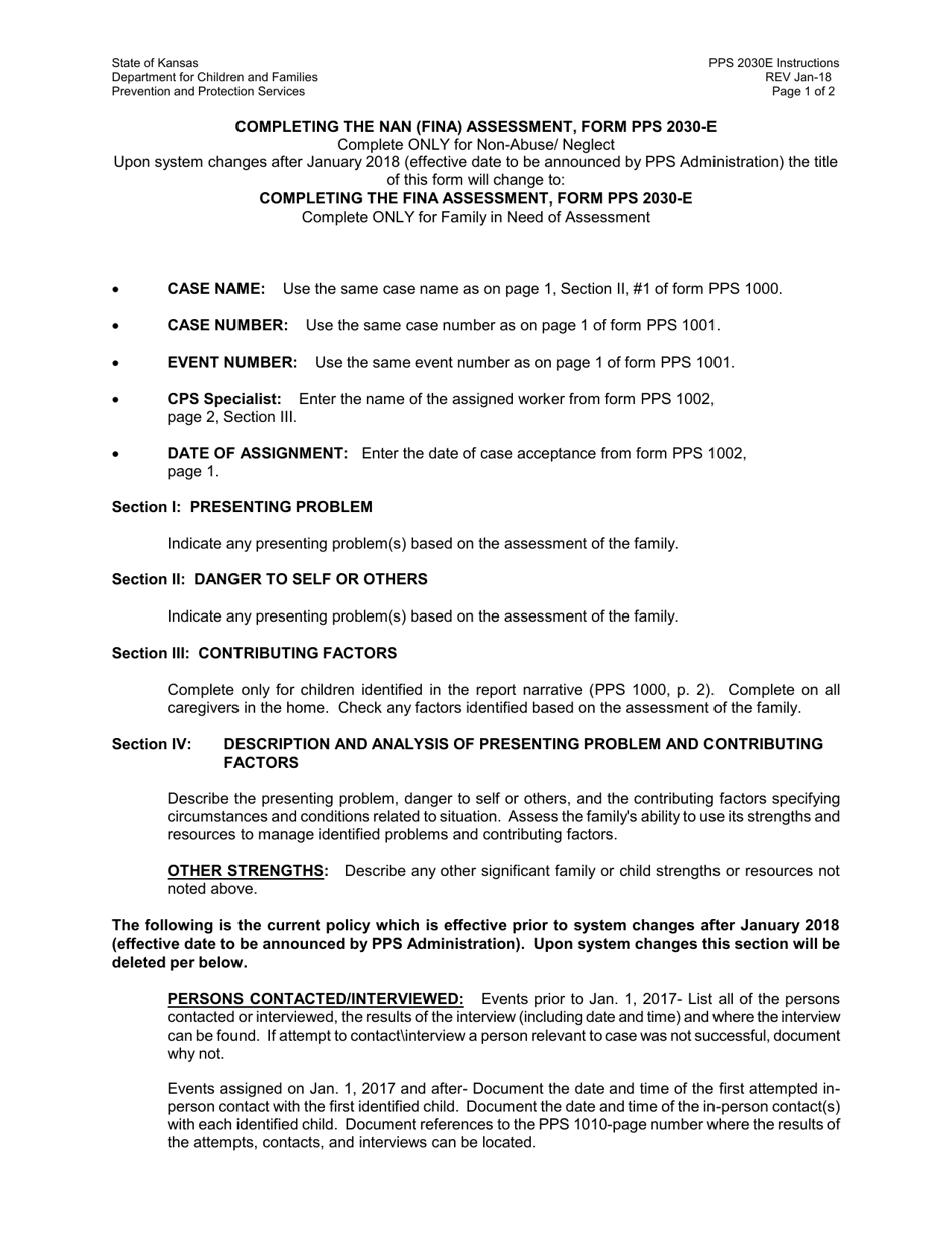 Instructions for Form PPS2030E Family in Need of Assessment Pregnant Woman Using Substances - Kansas, Page 1