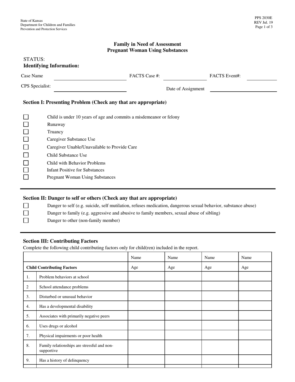 Form PPS2030E Family in Need of Assessment Pregnant Woman Using Substances - Kansas, Page 1