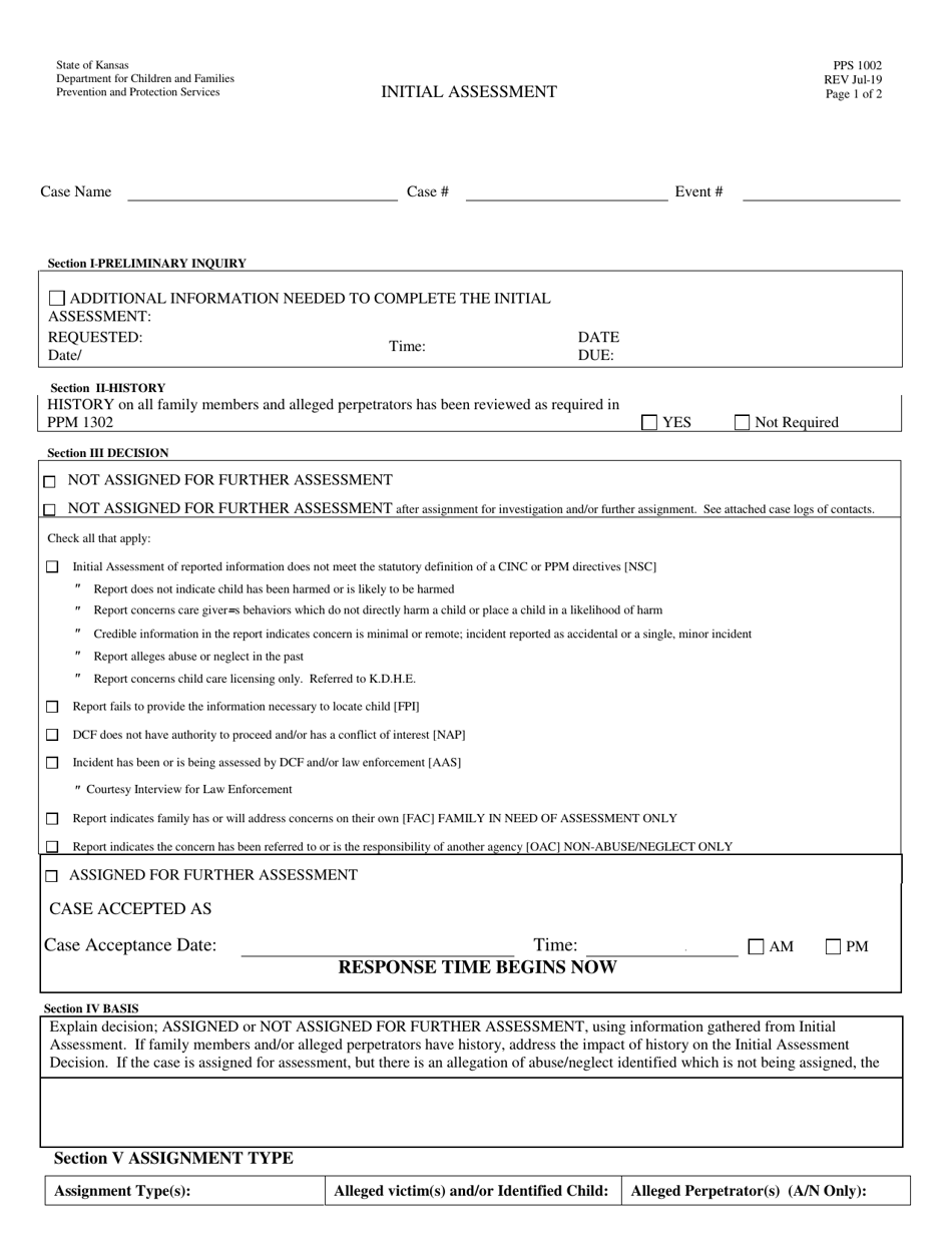 Form PPS1002 Initial Assessment - Kansas, Page 1