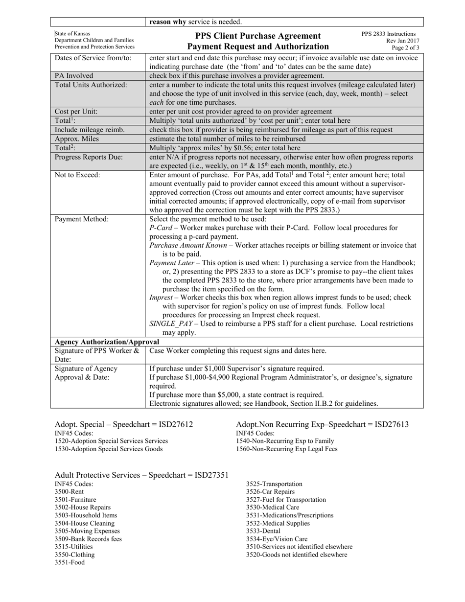Instructions for Form PPS2833 Pps Client Purchase Agreement Payment Request and Authorization - Kansas, Page 2