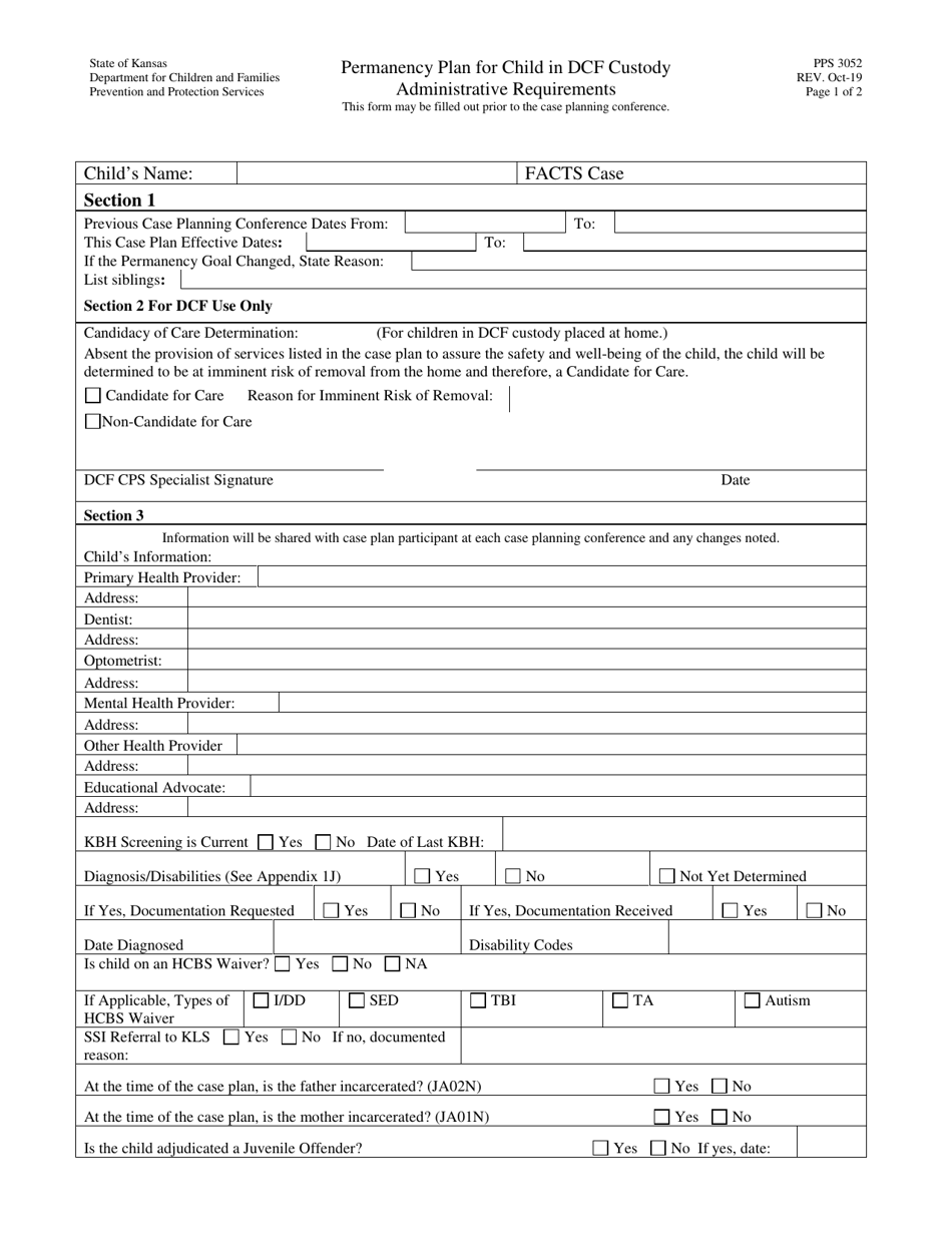 Form PPS3052 Download Printable PDF or Fill Online Permanency Plan for
