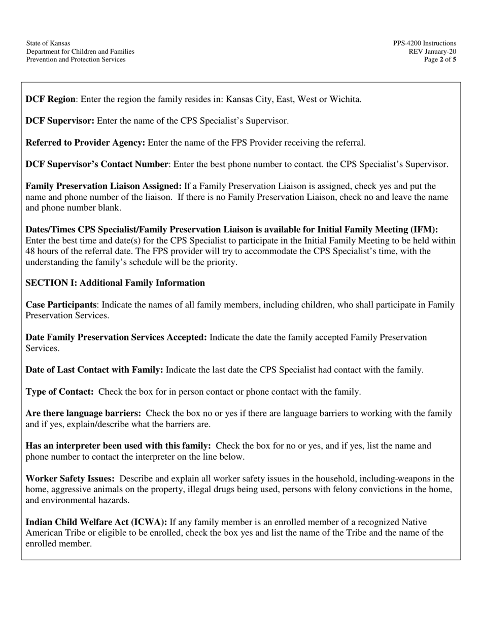 Instructions for Form PPS4200 Family Preservation Referral - Kansas, Page 2