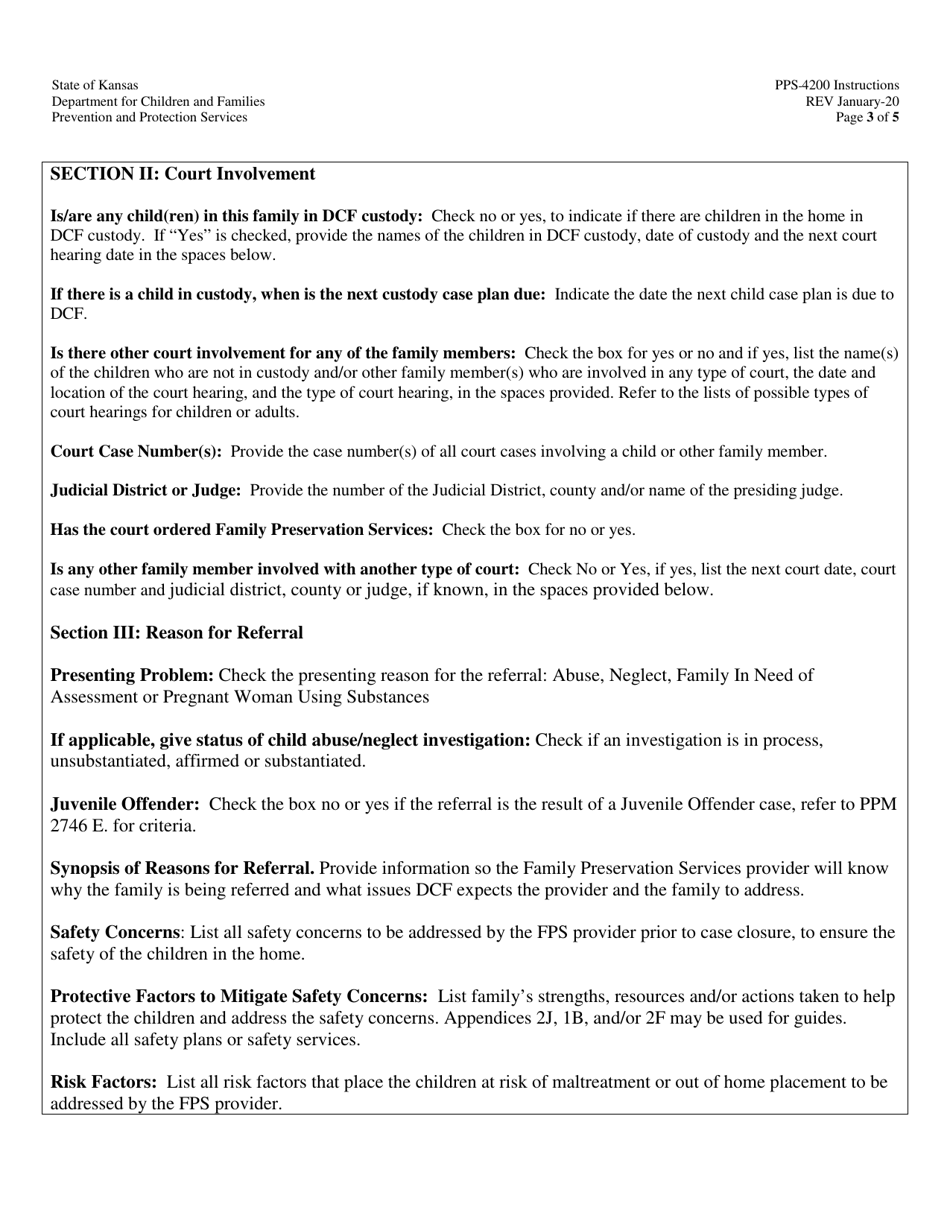 Instructions for Form PPS4200 Family Preservation Referral - Kansas, Page 3