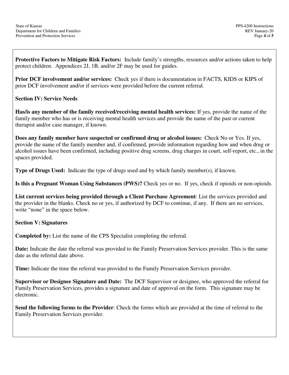 Instructions for Form PPS4200 Family Preservation Referral - Kansas, Page 4