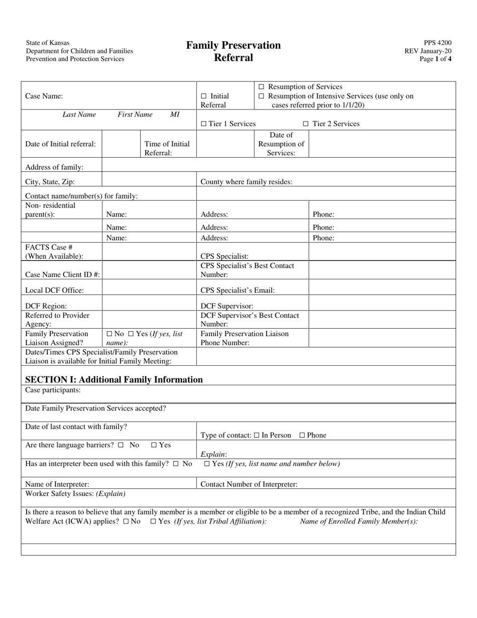 Form PPS4200 Family Preservation Referral - Kansas, Page 1