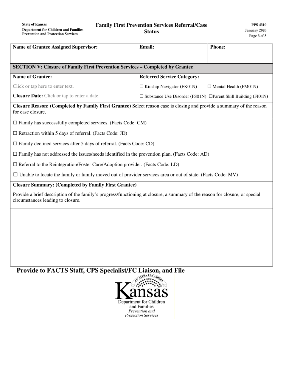 Form PPS4310 Family First Prevention Services Referral / Case Status - Kansas, Page 3