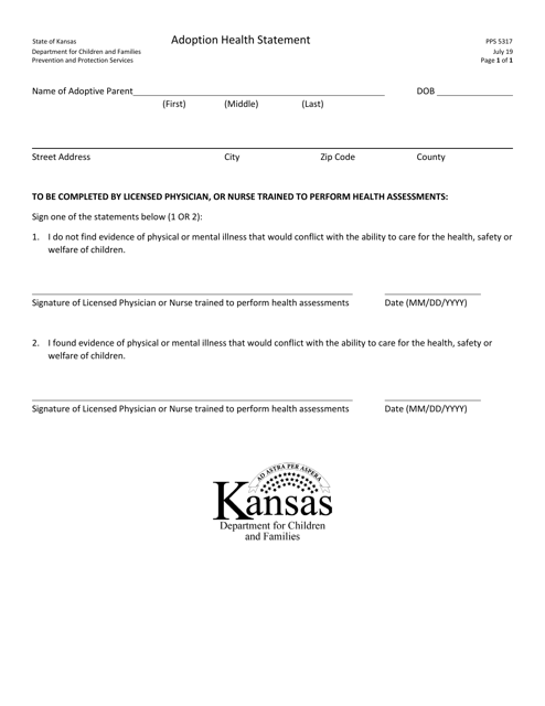 Form PPS5317 Adoption Health Statement - Kansas