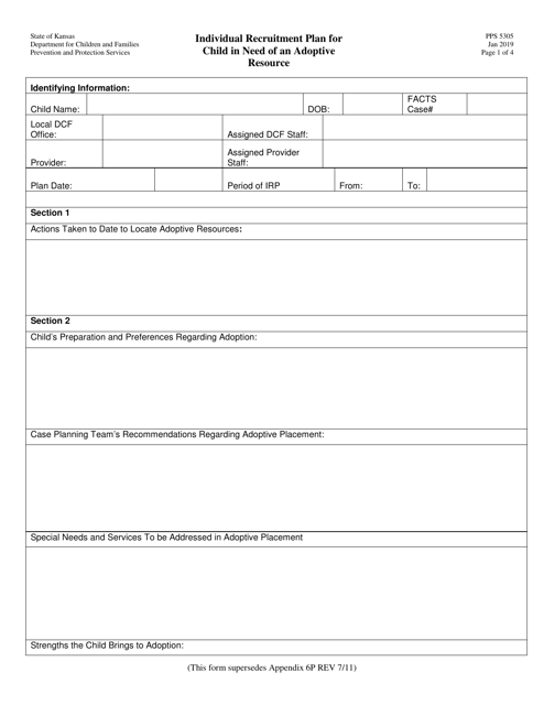 Form PPS5305 Individual Recruitment Plan for Child in Need of an Adoptive Resource - Kansas
