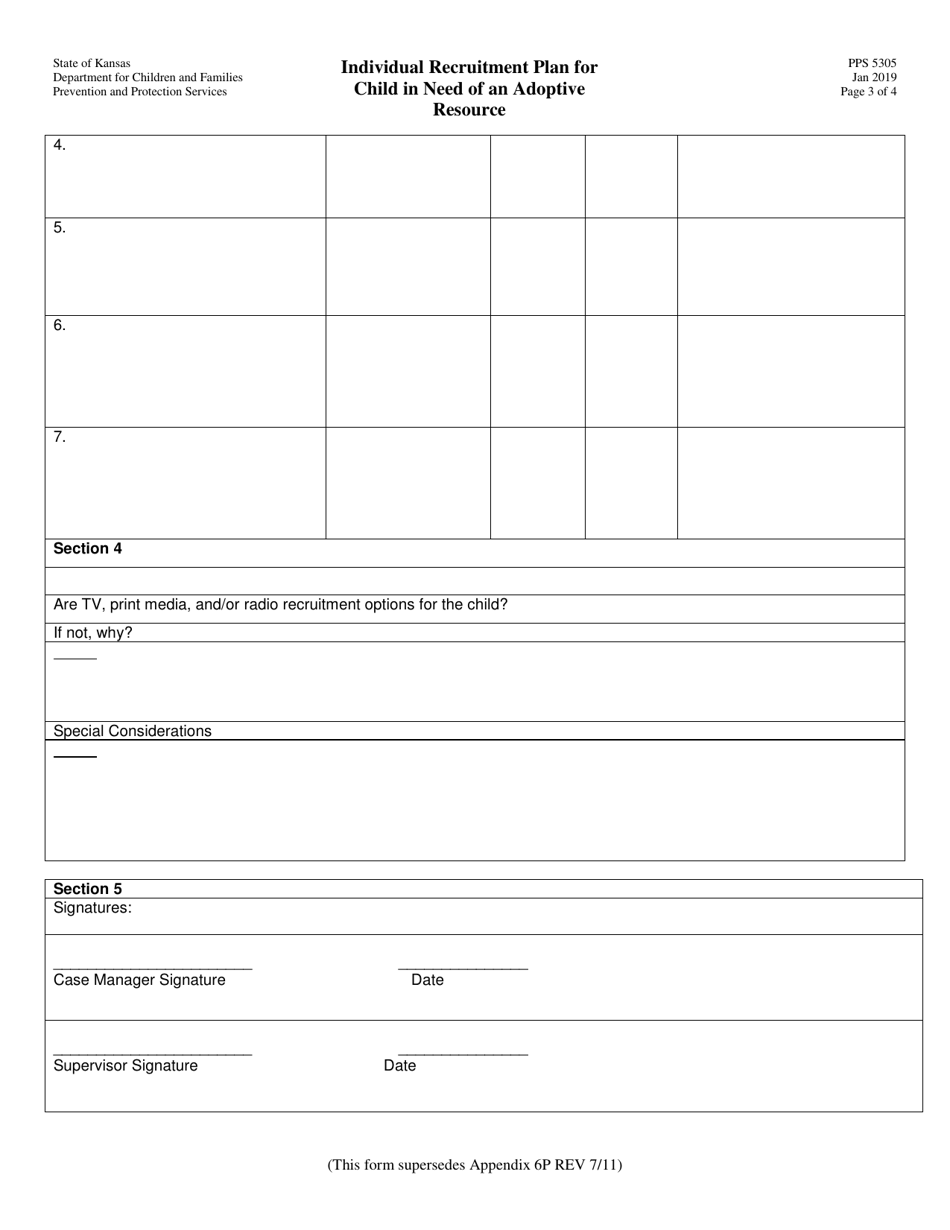 Form PPS5305 Individual Recruitment Plan for Child in Need of an Adoptive Resource - Kansas, Page 3