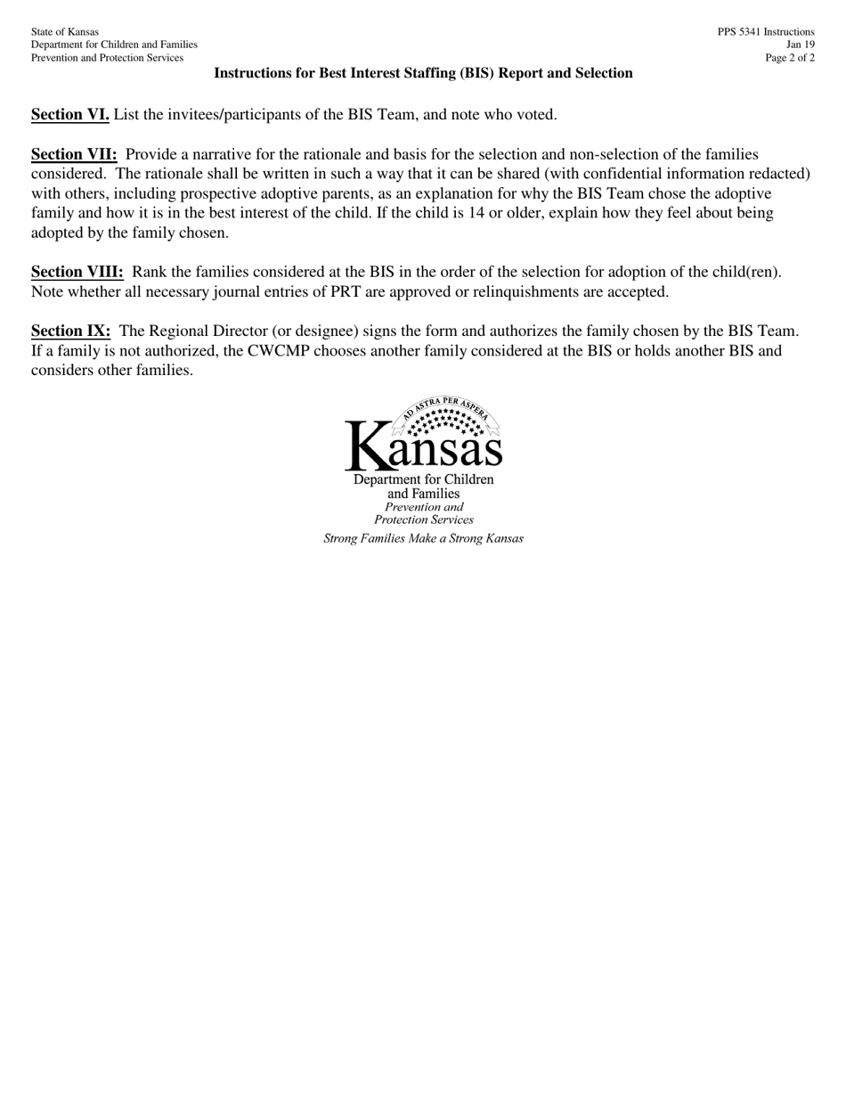Instructions for Form PPS5341 Best Interest Staffing (Bis) Report and Authorization - Kansas, Page 2