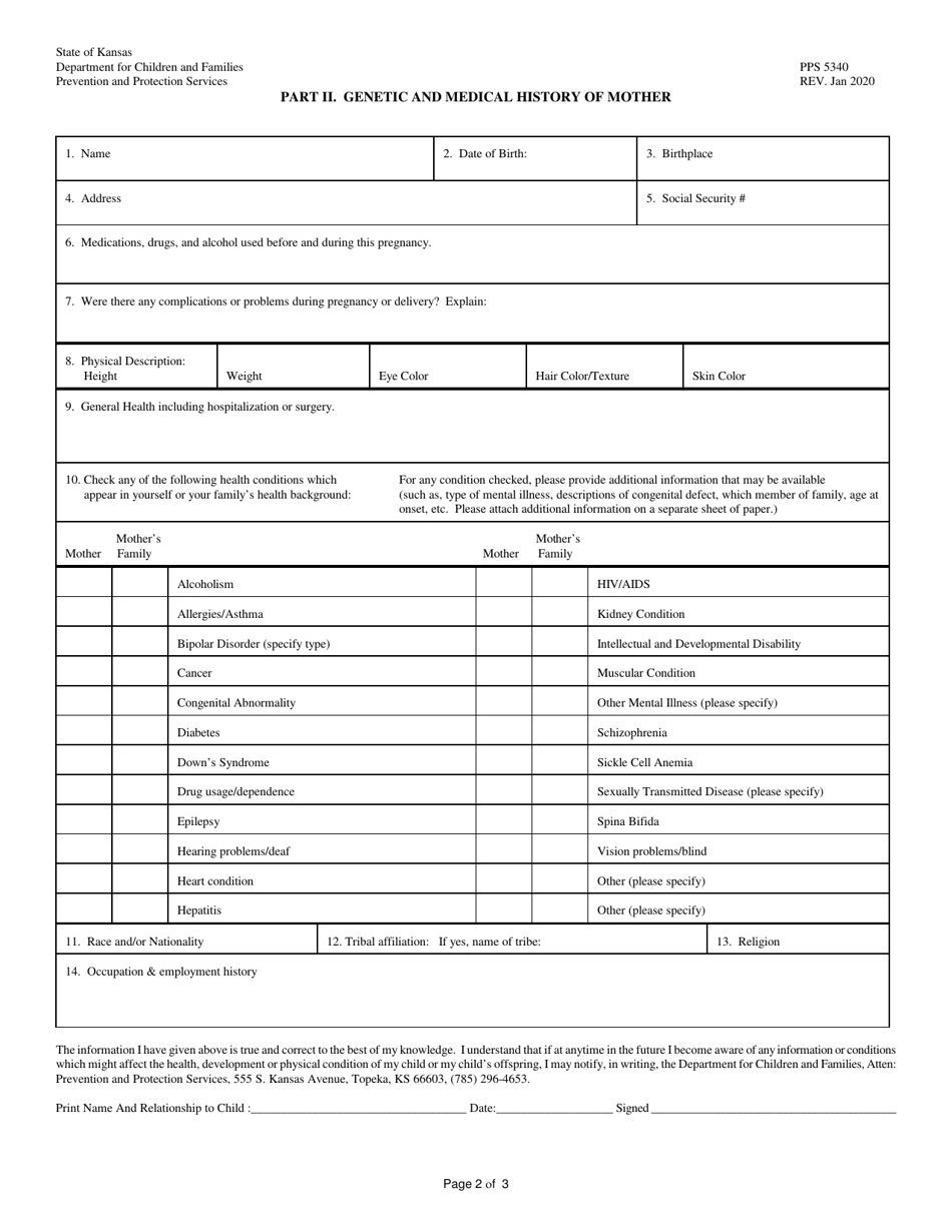 Form PPS5340 Medical and Genetic Information for Child - Kansas, Page 2