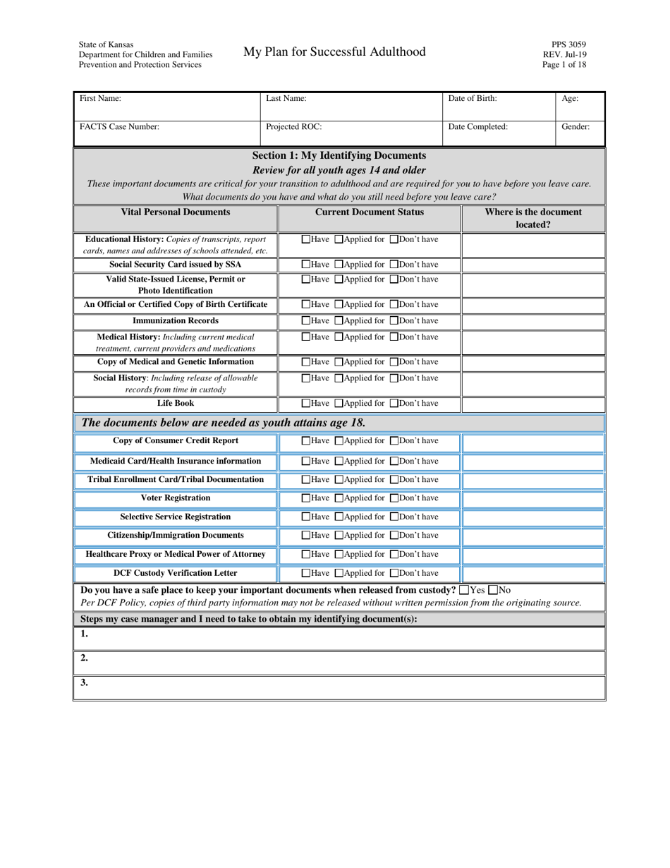 Form PPS3059 My Plan for Successful Adulthood - Kansas, Page 1