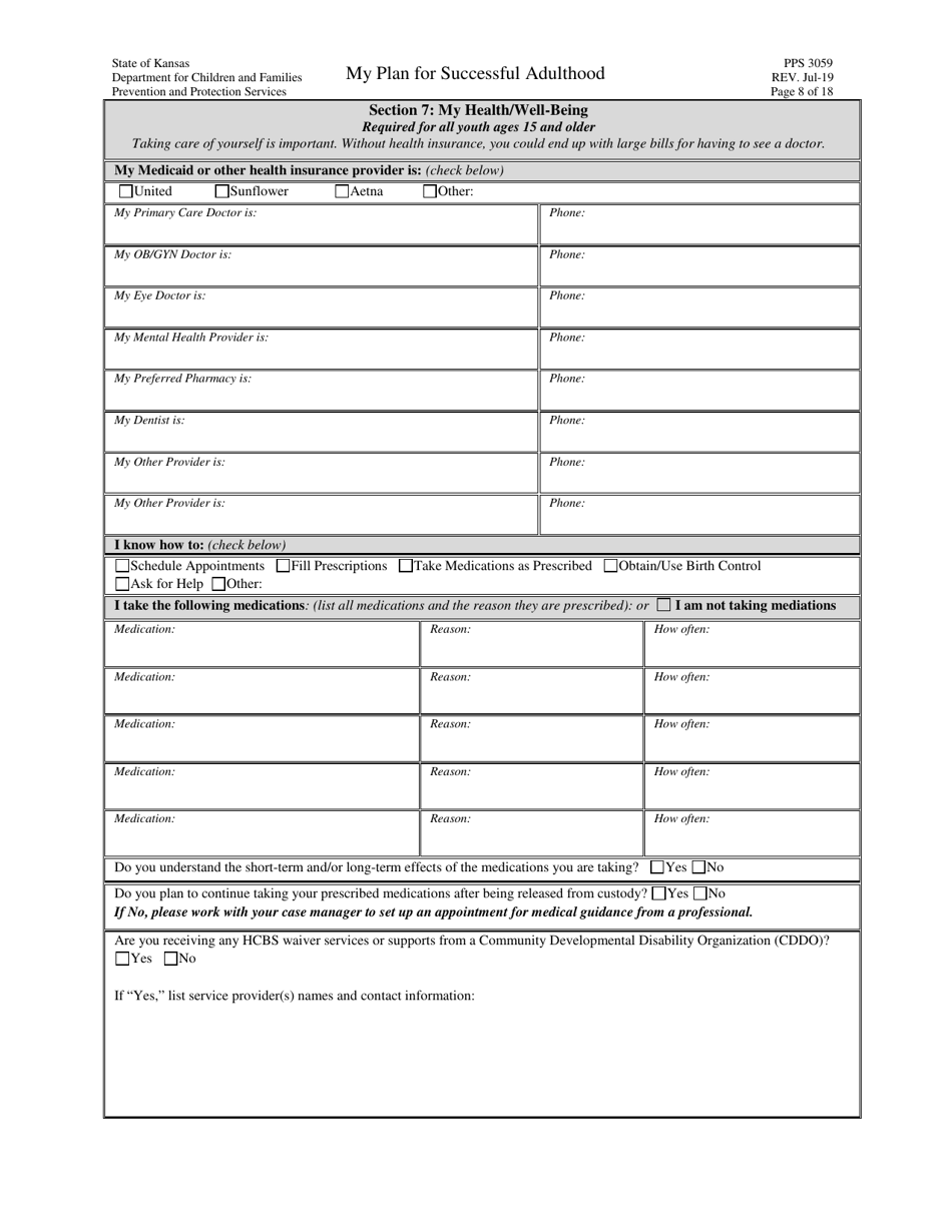 Form PPS3059 My Plan for Successful Adulthood - Kansas, Page 8