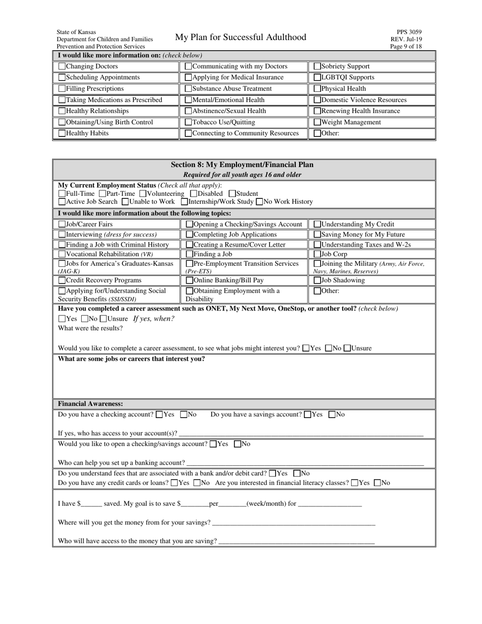 Form PPS3059 My Plan for Successful Adulthood - Kansas, Page 9