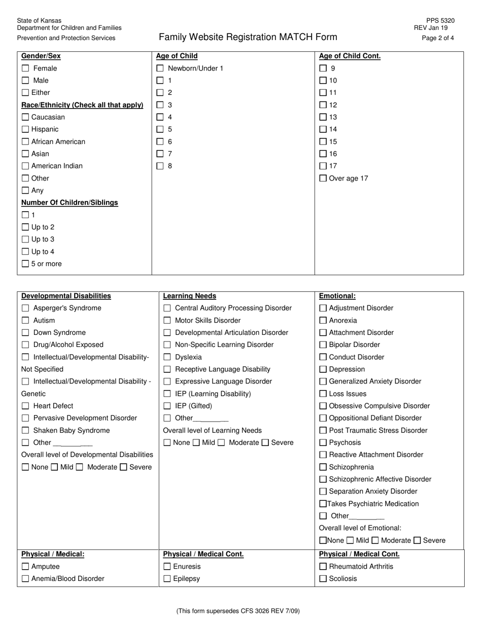 Form PPS5320 Family Website Registration Match Form - Kansas, Page 2