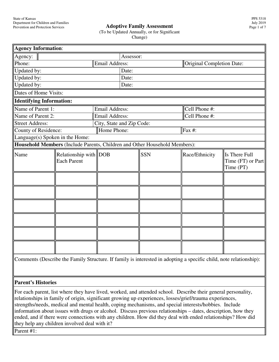Form PPS5318 Adoptive Family Assessment - Kansas, Page 1