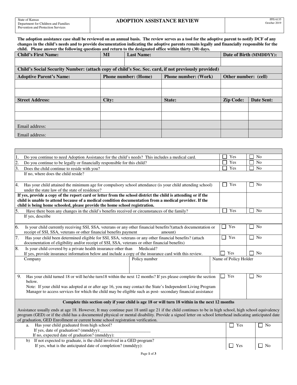 Form PPS6135 Adoption Assistance Review - Kansas, Page 1
