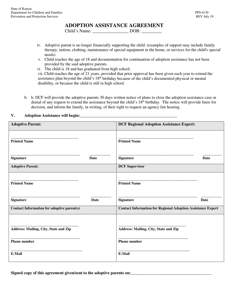 Form PPS6130 Adoption Assistance Agreement - Kansas, Page 3