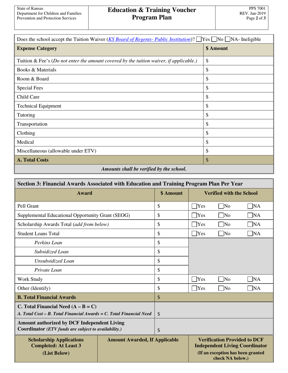 Form PPS7001 Education  Training Voucher Program Plan - Kansas, Page 2