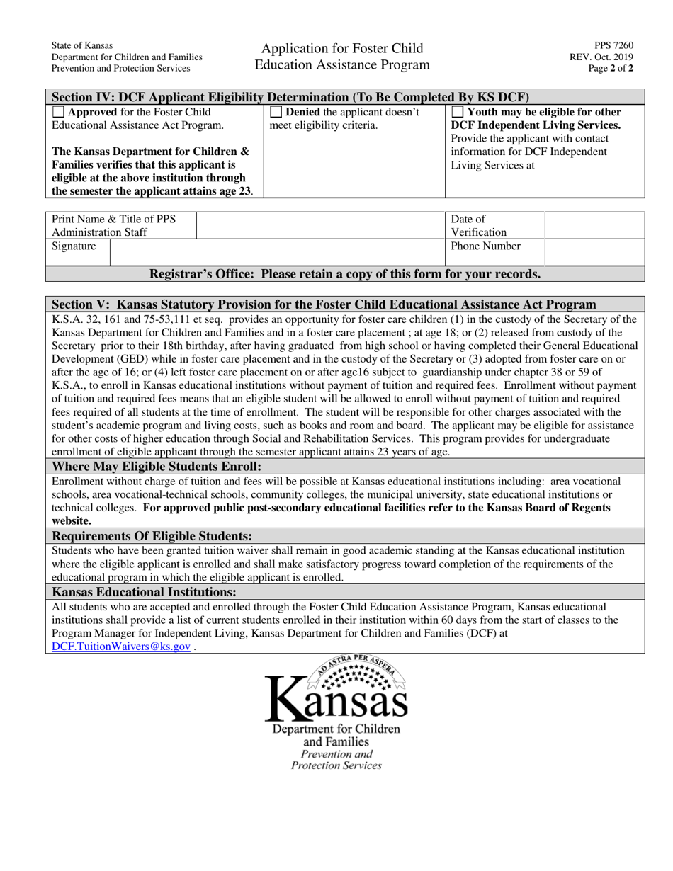 Form PPS7260 Application for Foster Child Education Assistance Program - Kansas, Page 2