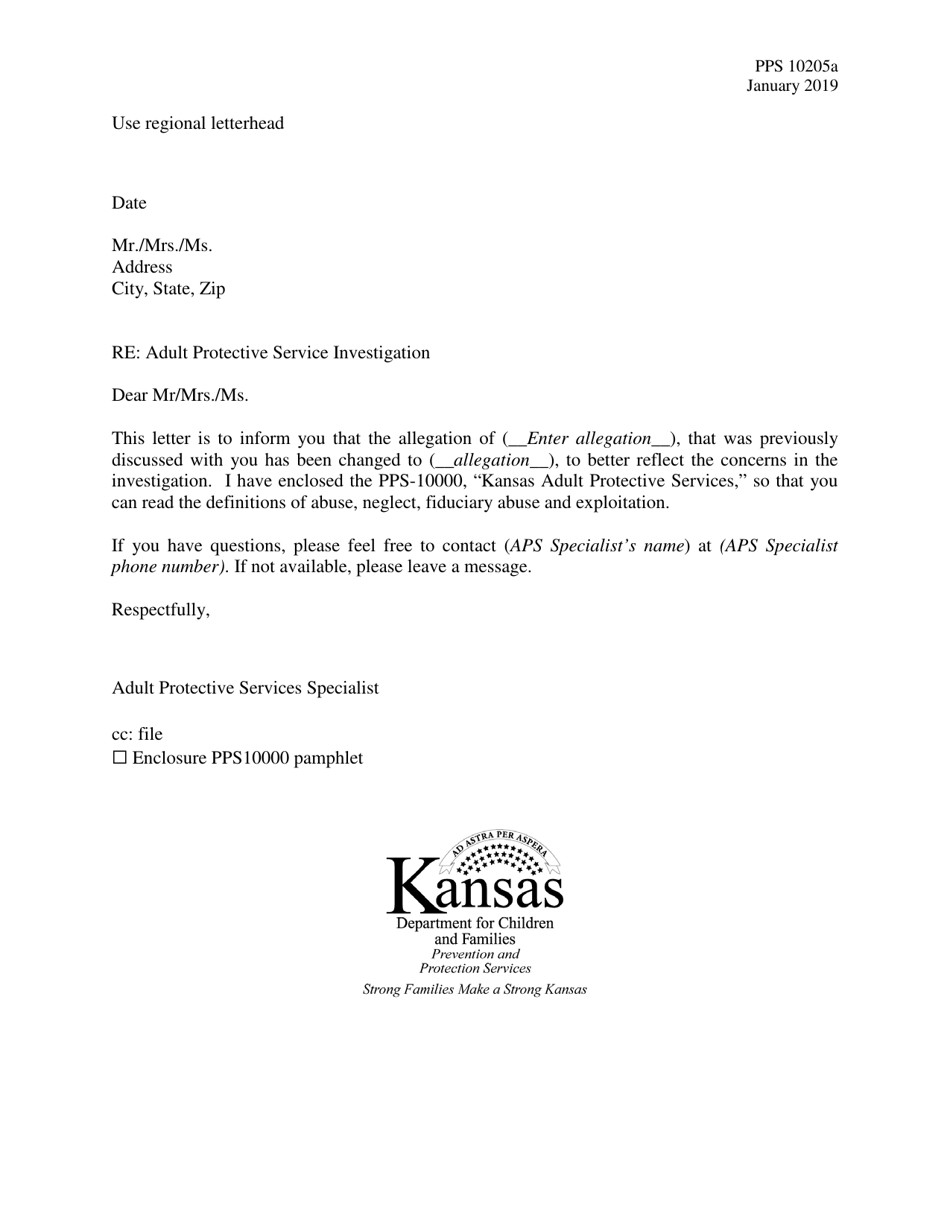 Form PPS10205A Notice of Allegation Change - Kansas, Page 1