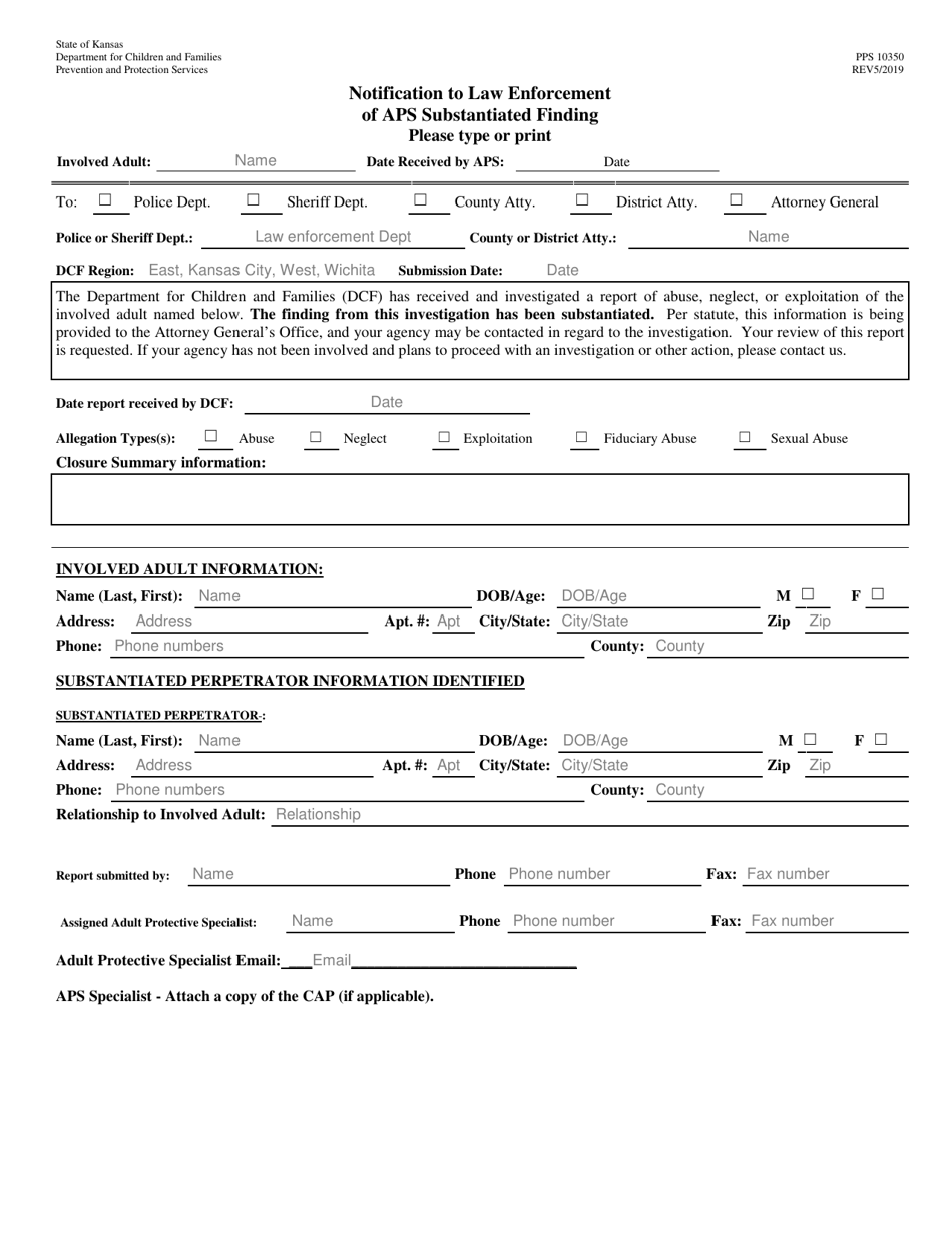 Form PPS10350 Notification to Law Enforcement of Aps Substantiated Finding - Kansas, Page 1