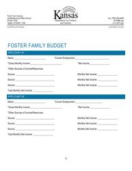 Document preview: Foster Family Budget - Kansas