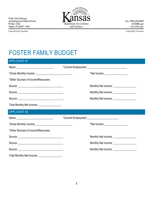 Foster Family Budget - Kansas Download Pdf