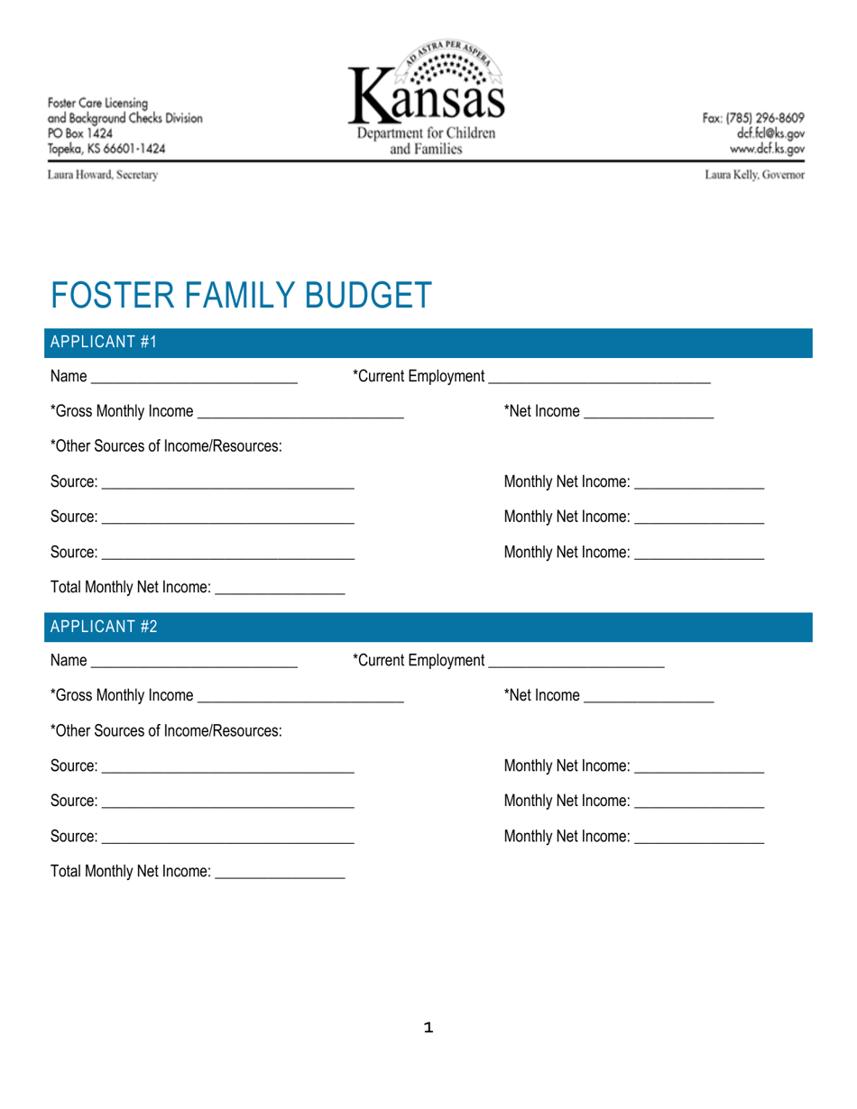 Foster Family Budget - Kansas, Page 1