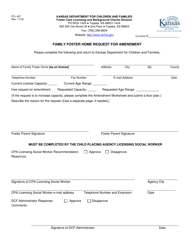 Form FCL407 &quot;Family Foster Home Request for Amendment&quot; - Kansas