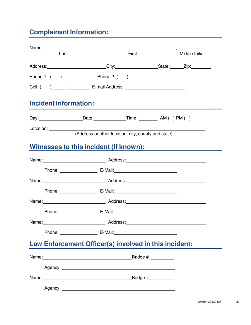 Racial or Other Biased-Based Policing Complaint Form - Kansas, Page 2