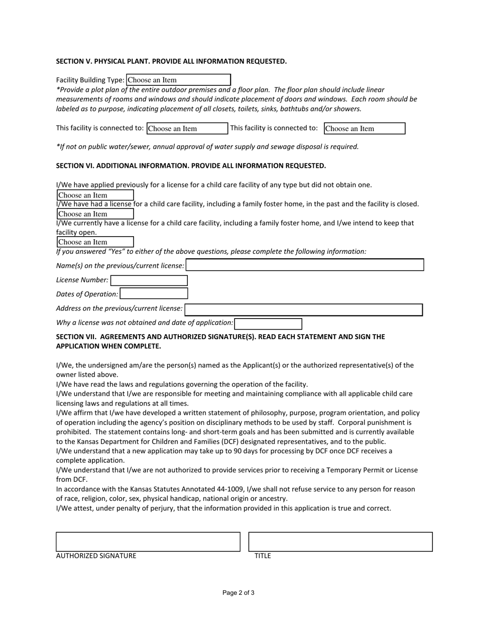 Form FCL051 Application for License to Operate a Residential Facility for Children and Youth - Kansas, Page 2