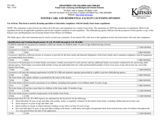 Form FCL405 Family Foster Home Self Evaluation - Kansas