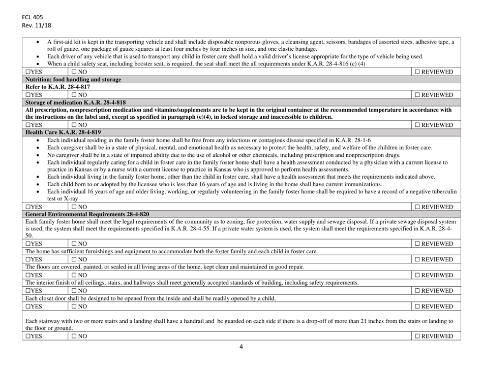 Form FCL405 Family Foster Home Self Evaluation - Kansas, Page 4