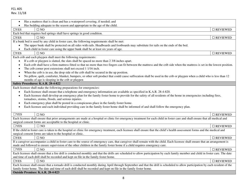Form FCL405 Family Foster Home Self Evaluation - Kansas, Page 8