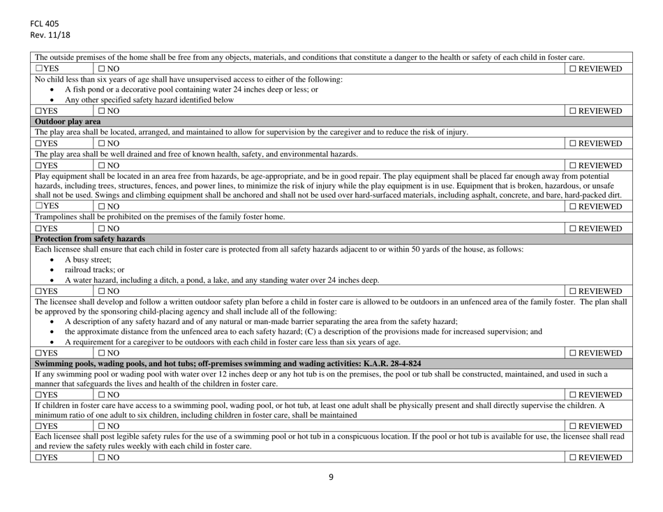 Form FCL405 Family Foster Home Self Evaluation - Kansas, Page 9