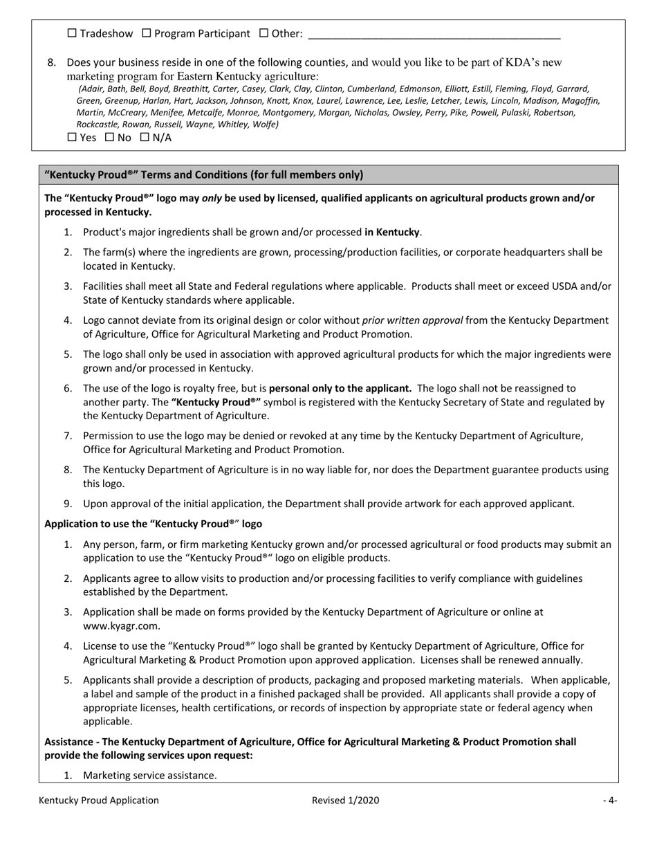 Kentucky Proud Promotional Program Application  Agreement - Kentucky, Page 4