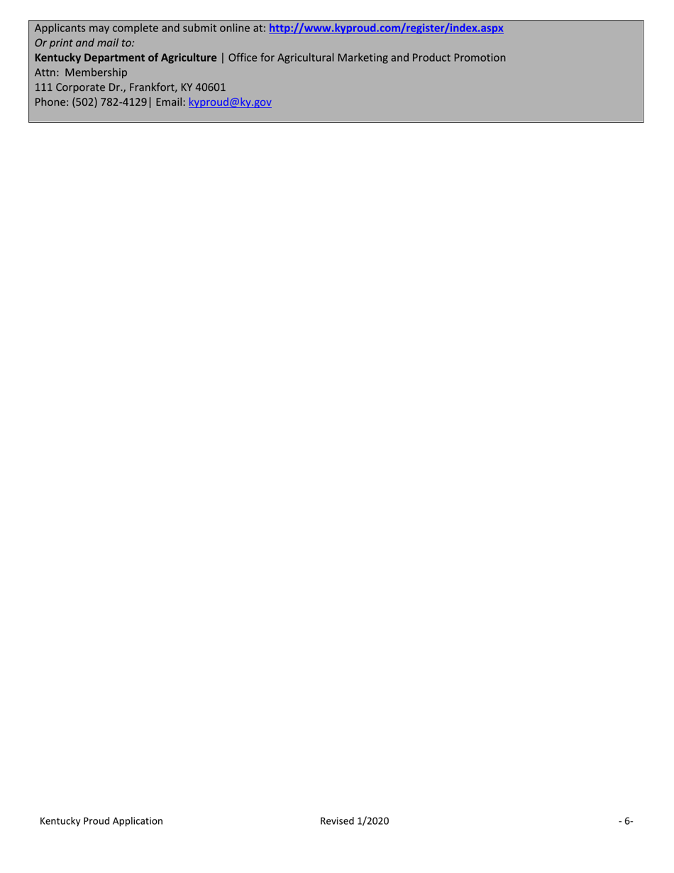 Kentucky Proud Promotional Program Application  Agreement - Kentucky, Page 6