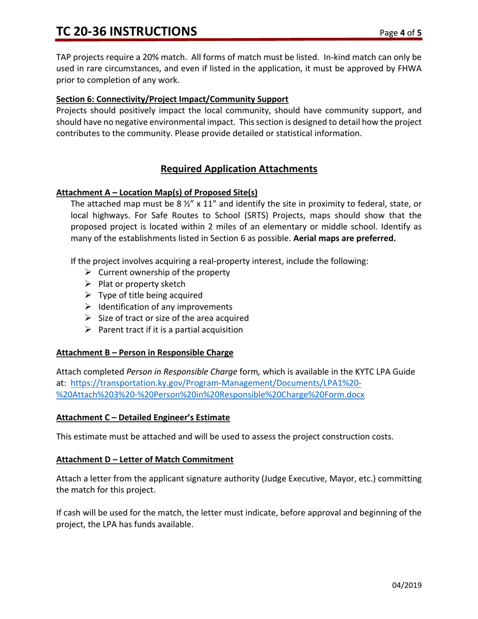Instructions for Form TC20-36 Transportation Alternatives Program (Tap) Application - Kentucky, Page 4