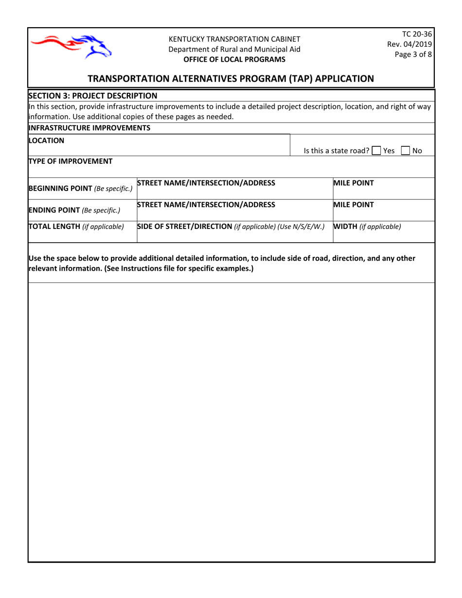 Form TC20-36 Transportation Alternatives Program (Tap) Application - Kentucky, Page 3