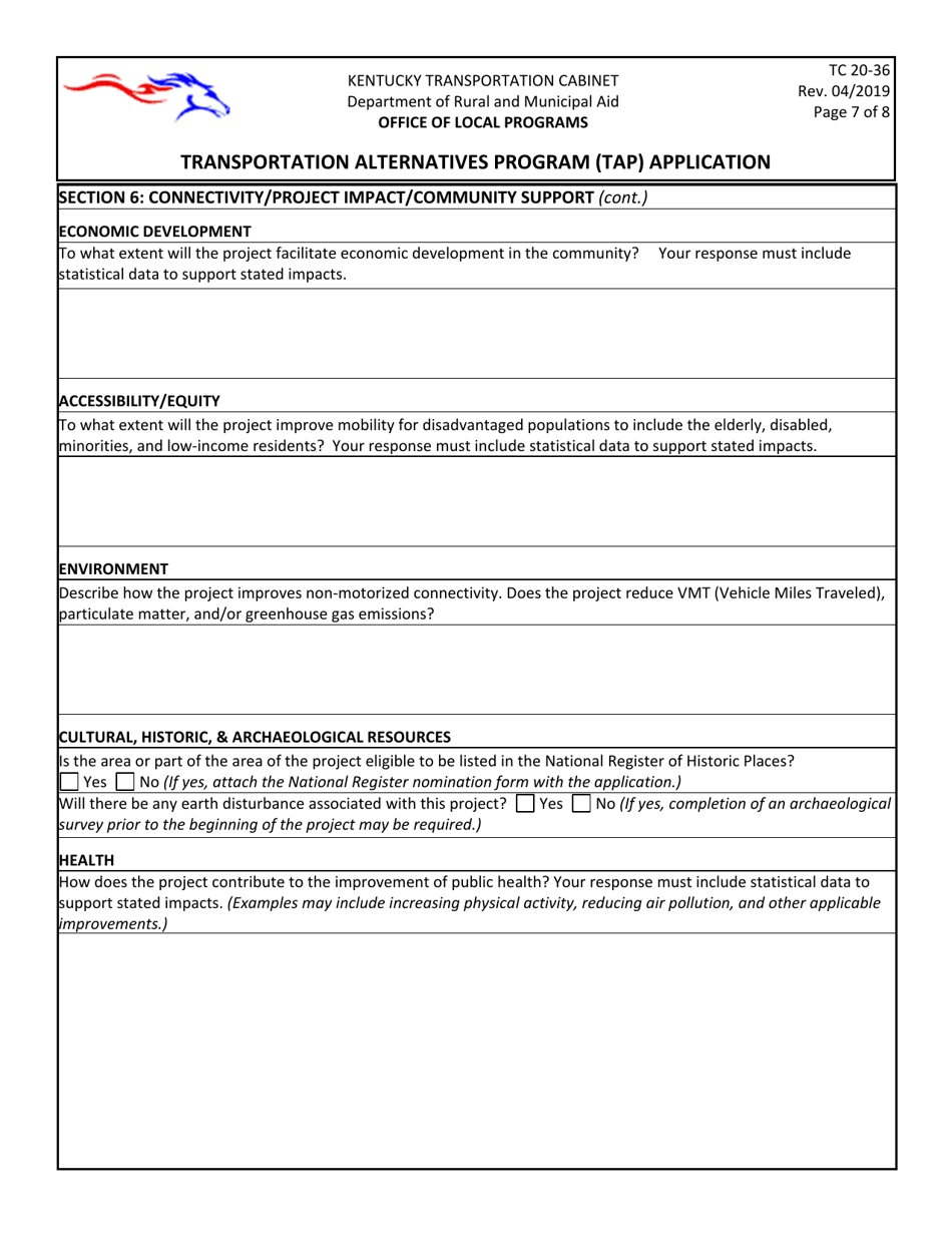 Form TC20-36 Transportation Alternatives Program (Tap) Application - Kentucky, Page 7