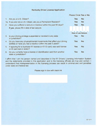 Form TC94-29 &quot;Legacy Application for Renewal or Duplicate License by Mail (Military Personnel and Military Dependents Only)&quot; - Kentucky, Page 2