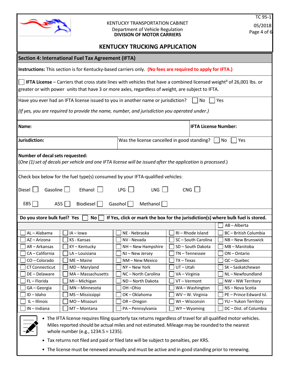 Form TC95-1 Kentucky Trucking Application - Kentucky, Page 4