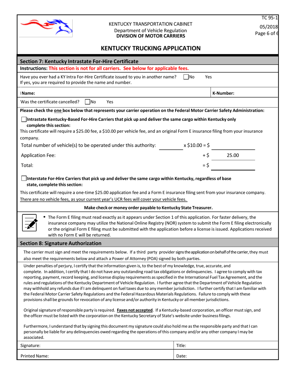 Form TC95-1 Kentucky Trucking Application - Kentucky, Page 6