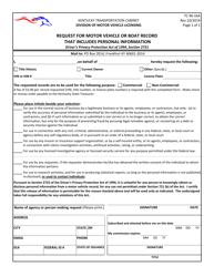 Document preview: Form TC96-16A Request for Motor Vehicle or Boat Record That Includes Personal Information - Kentucky
