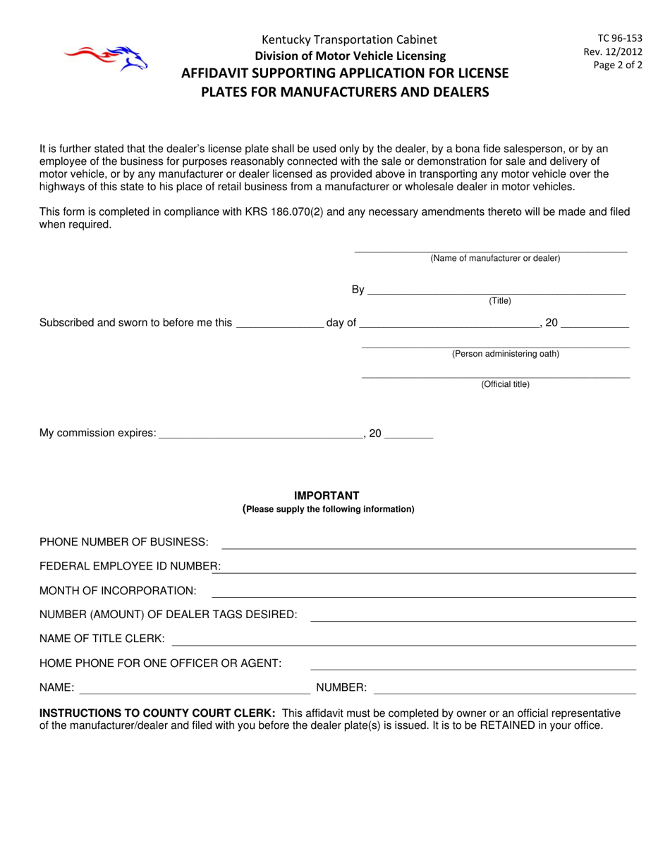 Form TC96-153 - Fill Out, Sign Online and Download Printable PDF ...