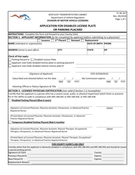 Document preview: Form TC96-347 Application for Disabled License Plate or Parking Placard - Kentucky